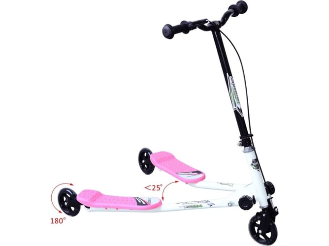 Homcom Patinete Scooter de 3 ruedas plegable oscilación reductor para niños con freno manillar ajustable carga 50kg marco acero b40054 rosa trikke 91x24x30cm