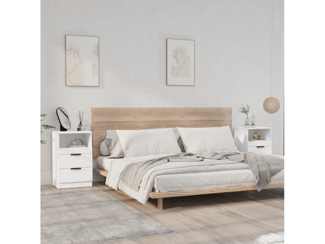 Mesitas de Noche LOVELY HOME Mesinha 2 Pcs Madeira Processada Branco