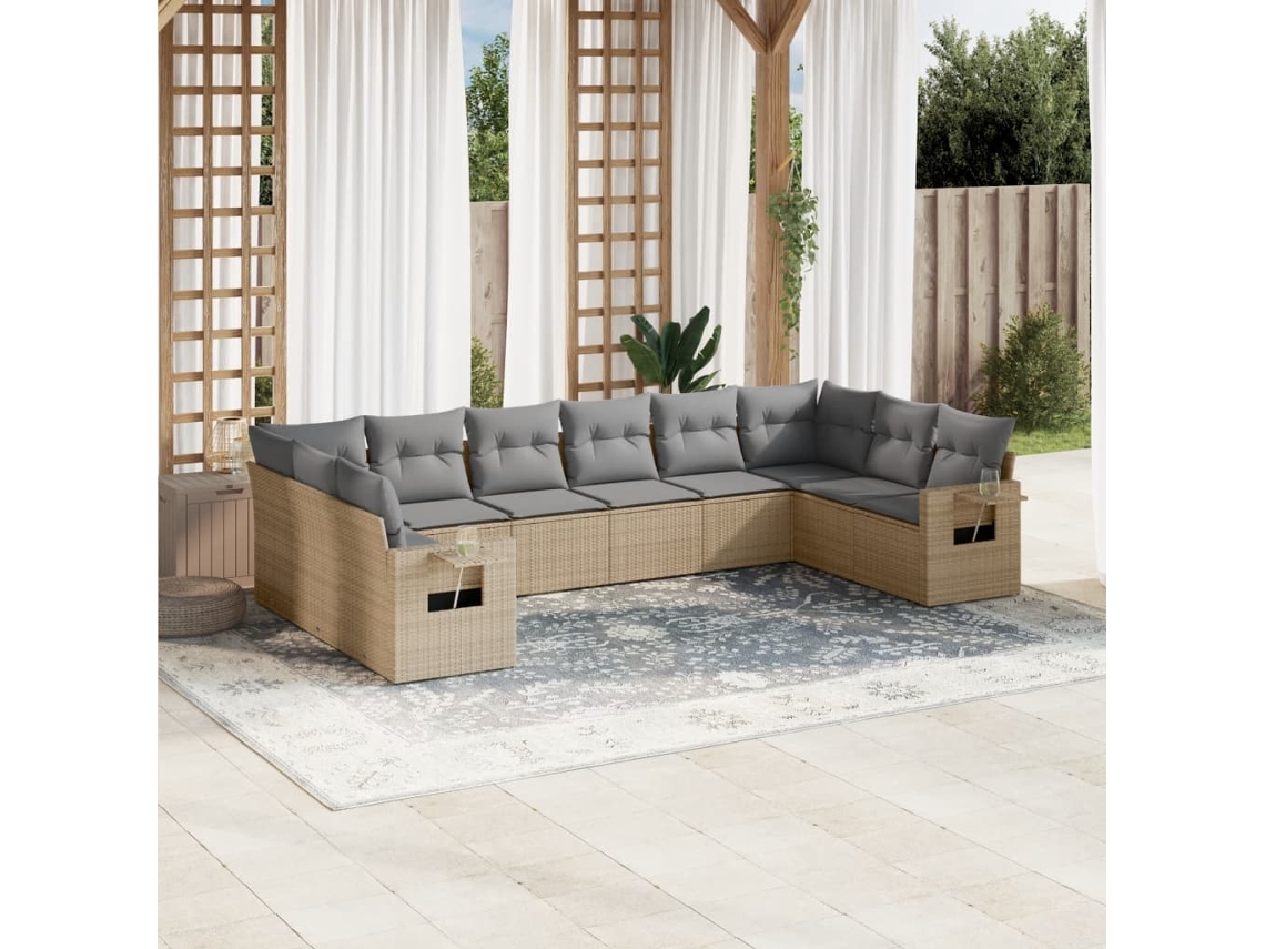 Conjunto de 10 sofás de jardín con cojines de mimbre beige de DKD Home Decor