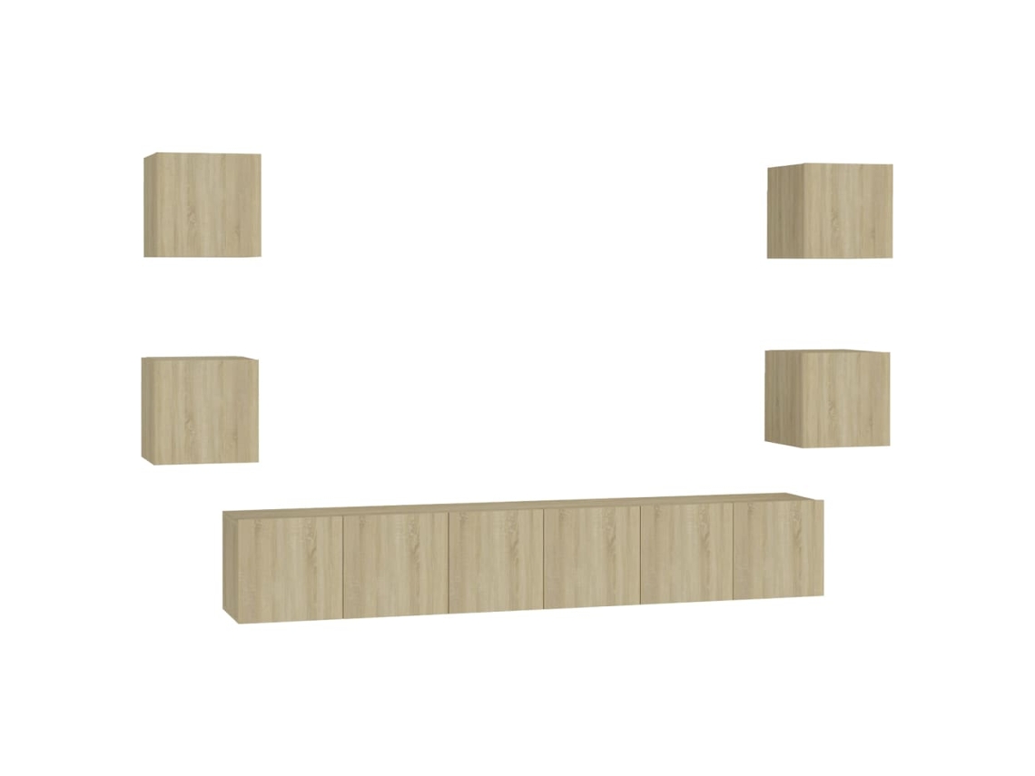 Maison Exclusive - Set Muebles De Salón Tv 7 Pzas Madera Ingeniería Roble Sonoma