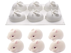 VVJIJILLY Molde De Silicone Para Coelho De Páscoa 3d, Diy, Para Fazer Bolos, Doces, Fondant, Chocolate, Geleia, Branco, 6 Cavidades