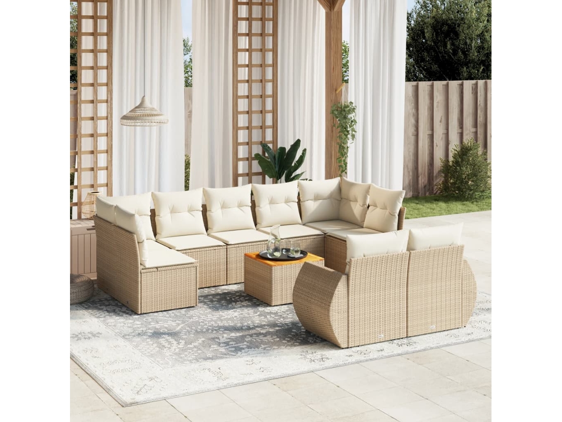 Conjunto de sofá de jardín de 10 piezas con cojines, mimbre sintético beige, DKD Home Decor