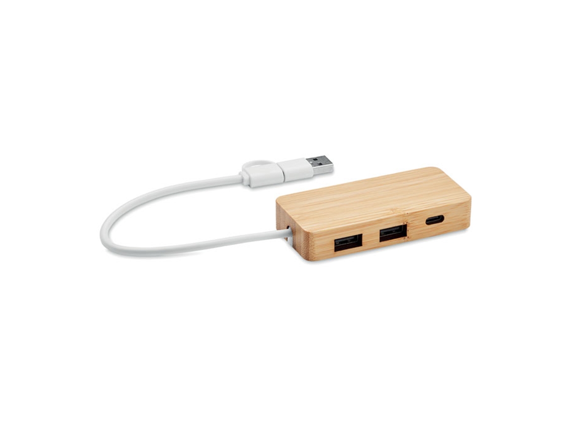Concentrador USB de 3 puertos MIDOCEAN Bamboo