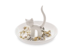 Bandeja porta-anillos de cerámica blanca extragrande con forma de gato felino Bandeja porta-anillos de cerámica blanca extragrande con forma de gato felino