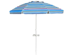 Sombrilla De Playa Costway Inclinable 30°(220 Cm - Poliéster - Rayas Azul Claro)