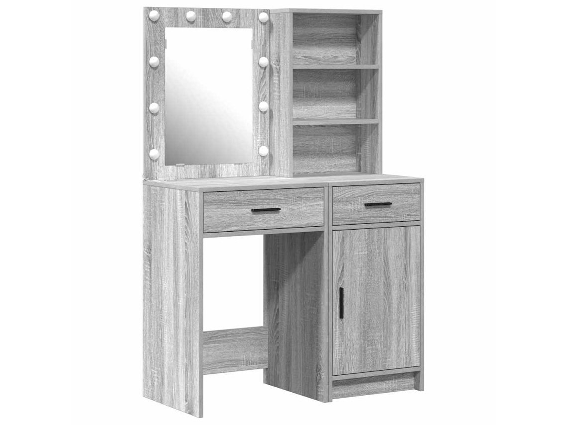 Conjunto De Tocador | Mesa De Vestidor Con Led 2 Uds Gris Sonoma