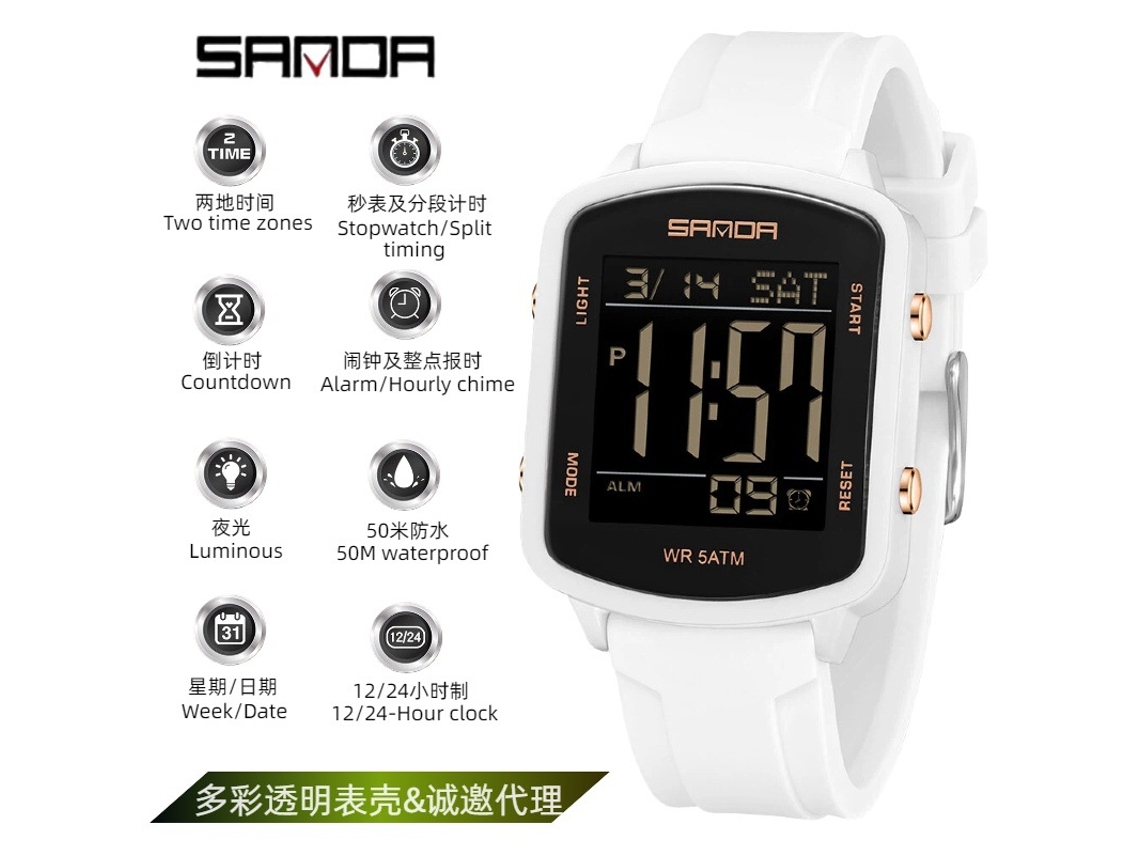 Reloj Electrónico Multifuncional Cuadrado Transparente Con Cuenta Regresiva Y Alarma Luminosa (oro Rosa Blanco)