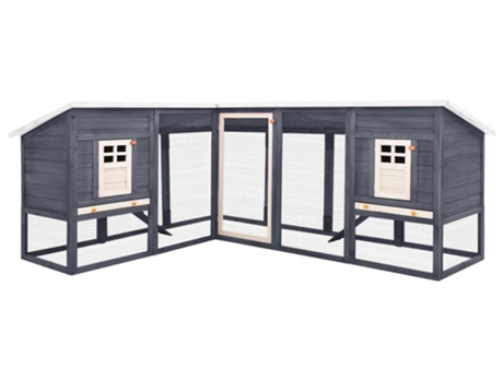vidaXL Jaula conejera de exterior con corral madera abeto gris blanco