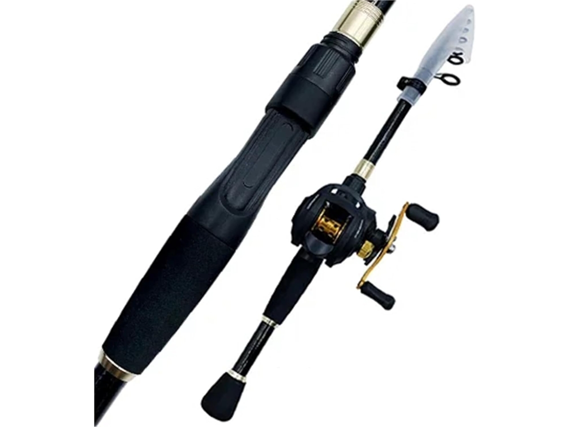 Combo De Caña Pescar Para Casting: Telescópica Carbono Y Carrete Baitcasting, Kit Pesca Portátil Viajes, Pe...