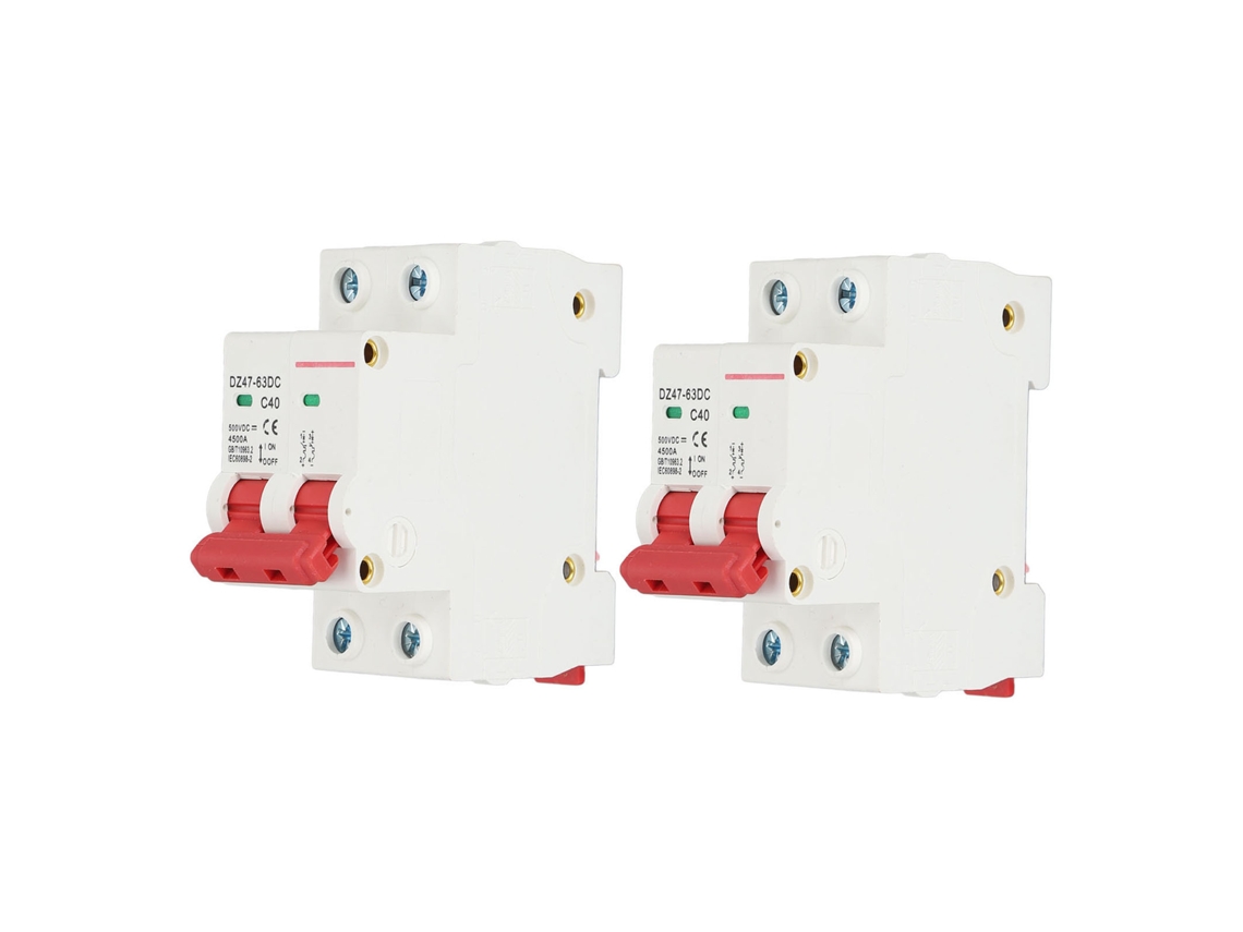Disyuntor Miniatura De 2 Polos, 40 A, Cc, 500 V, Capacidad De Ruptura De 4500 A, Con Riel Din Para Sistemas Fotovoltaicos Solares.