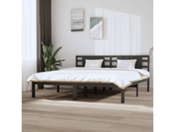 Estructura De Cama De Madera Maciza De Pino Gris 200x200 Cm
