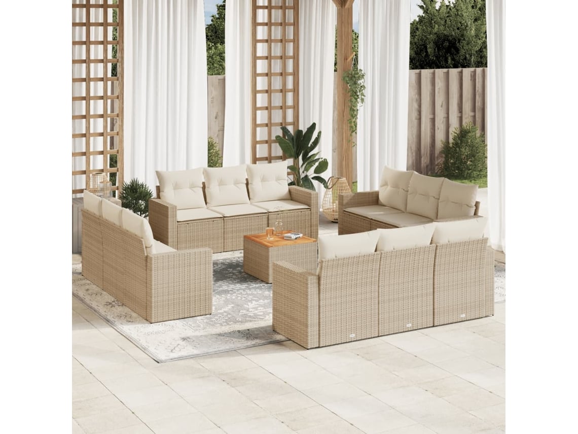 Conjunto de 13 sofás de jardín con cojines de mimbre beige de DKD Home Decor