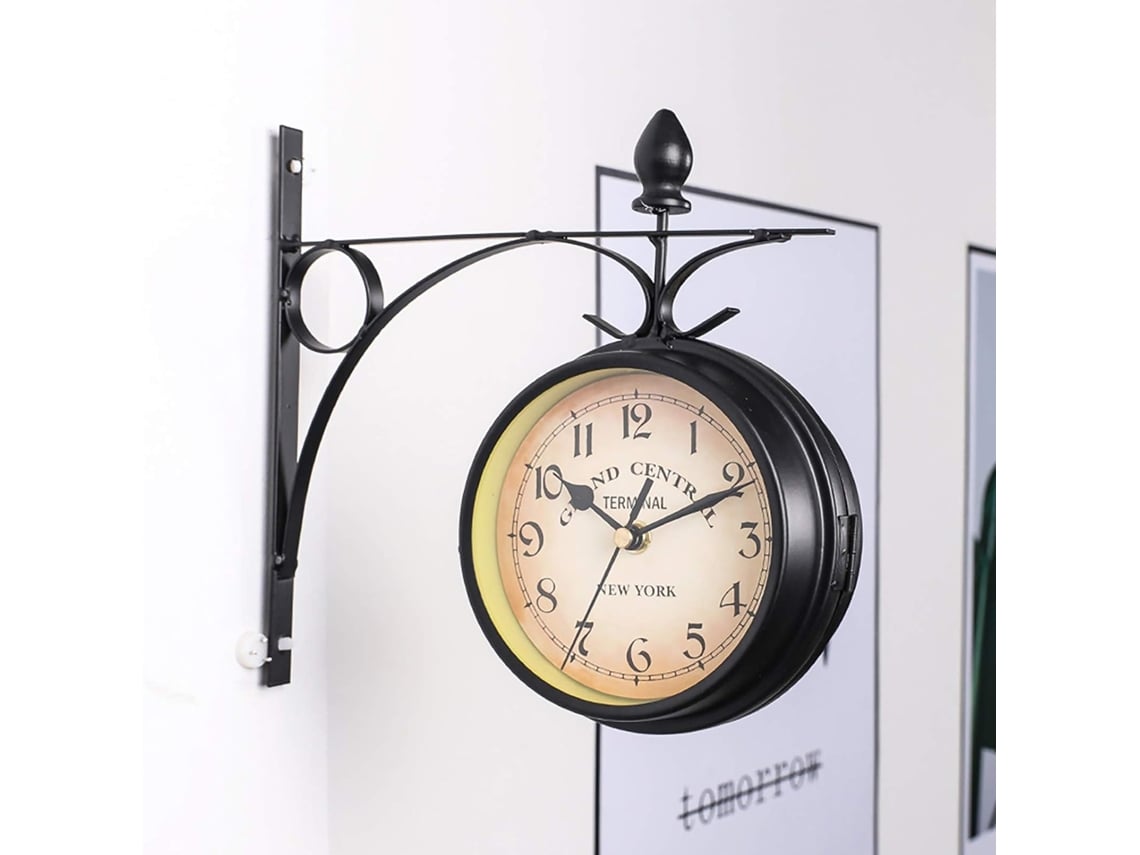 Reloj de pared retro estilo estación Paddington, soporte decorativo doble Kofihety