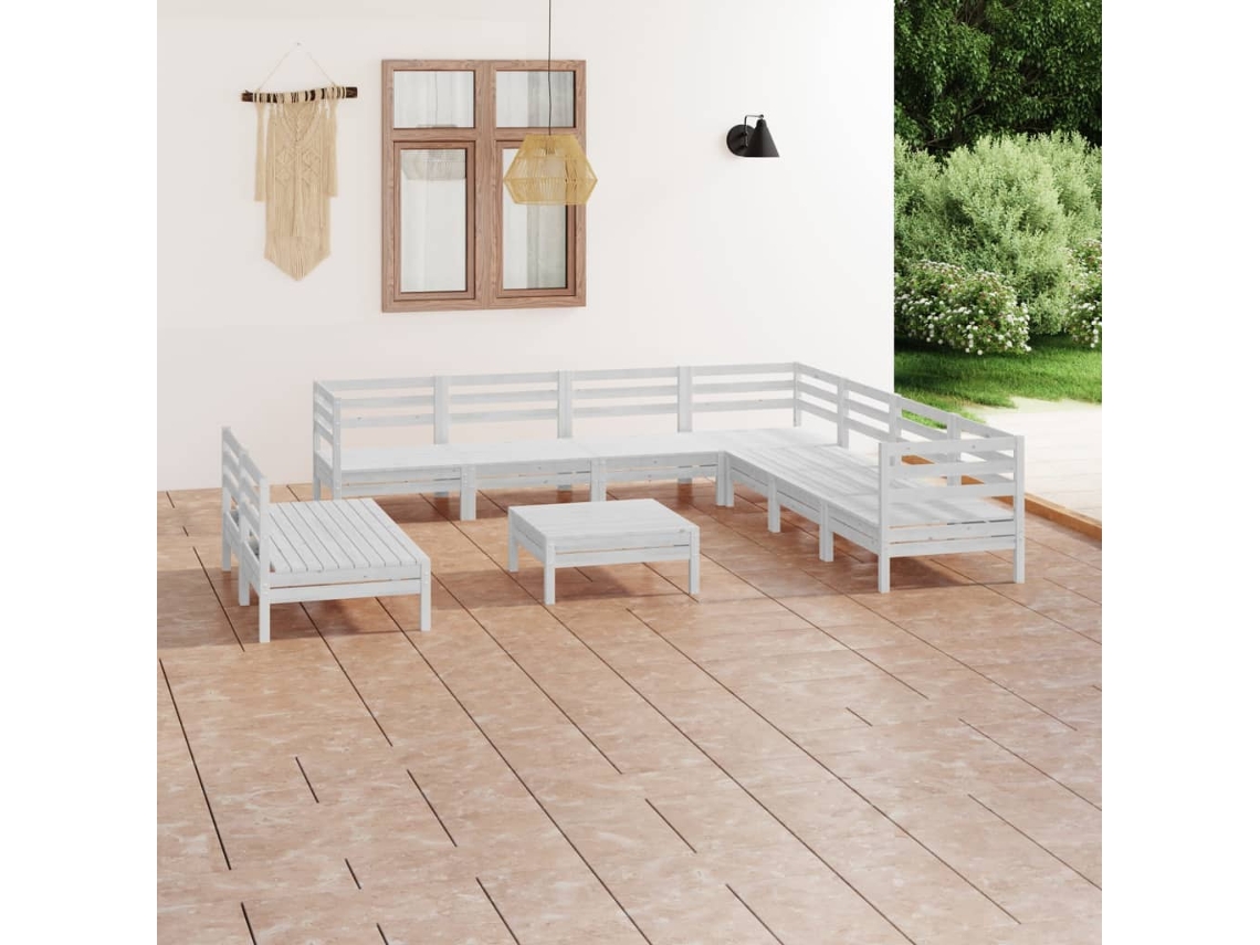 Conjunto de salón de jardín de 10 piezas de pino macizo blanco Dkd Home Decor