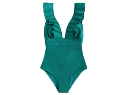 Traje de baño de una pieza de verano para mujer con volantes, escote en V, espalda abierta y control de abdomen