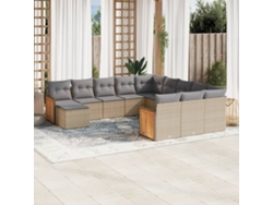 Conjunto de sofá de jardín de 12 piezas con cojines, mimbre sintético beige, Dkd Home Decor