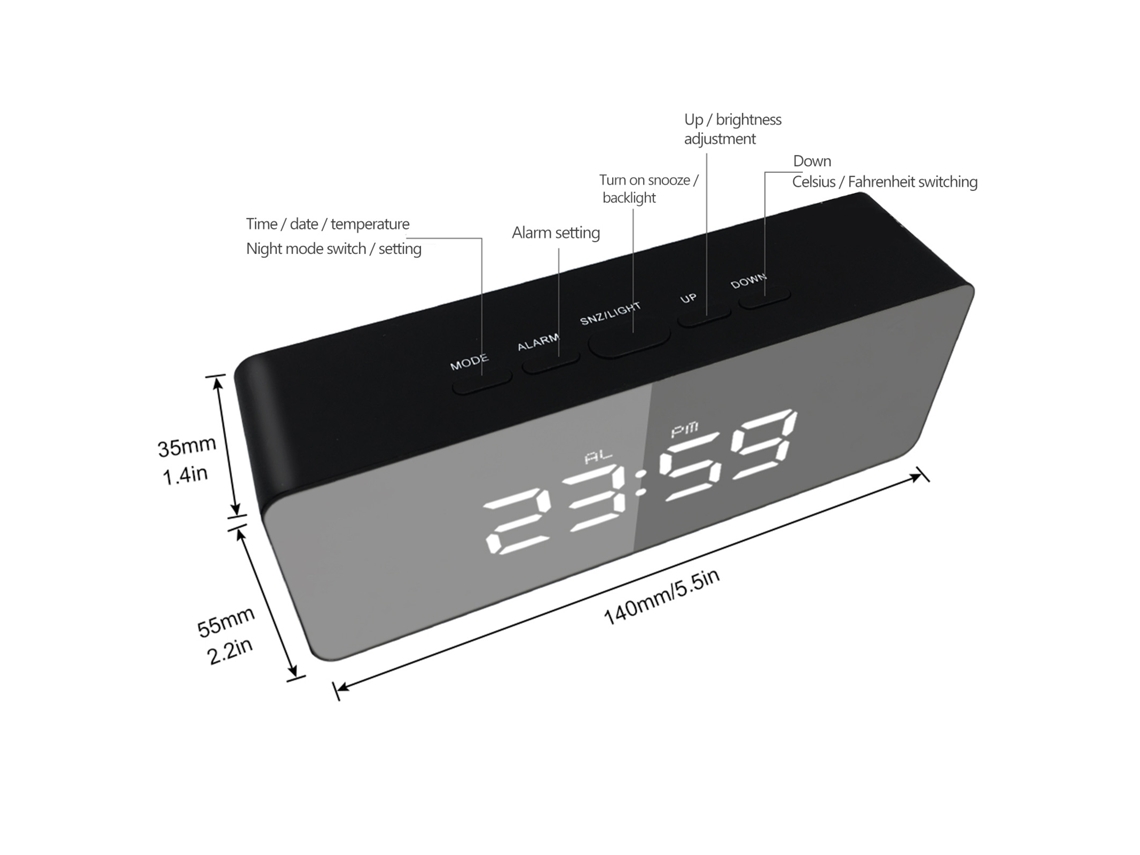 2026 Store-reloj Despertador Digital De Mesa Led Con Espejo Y Pantalla De Temperatura