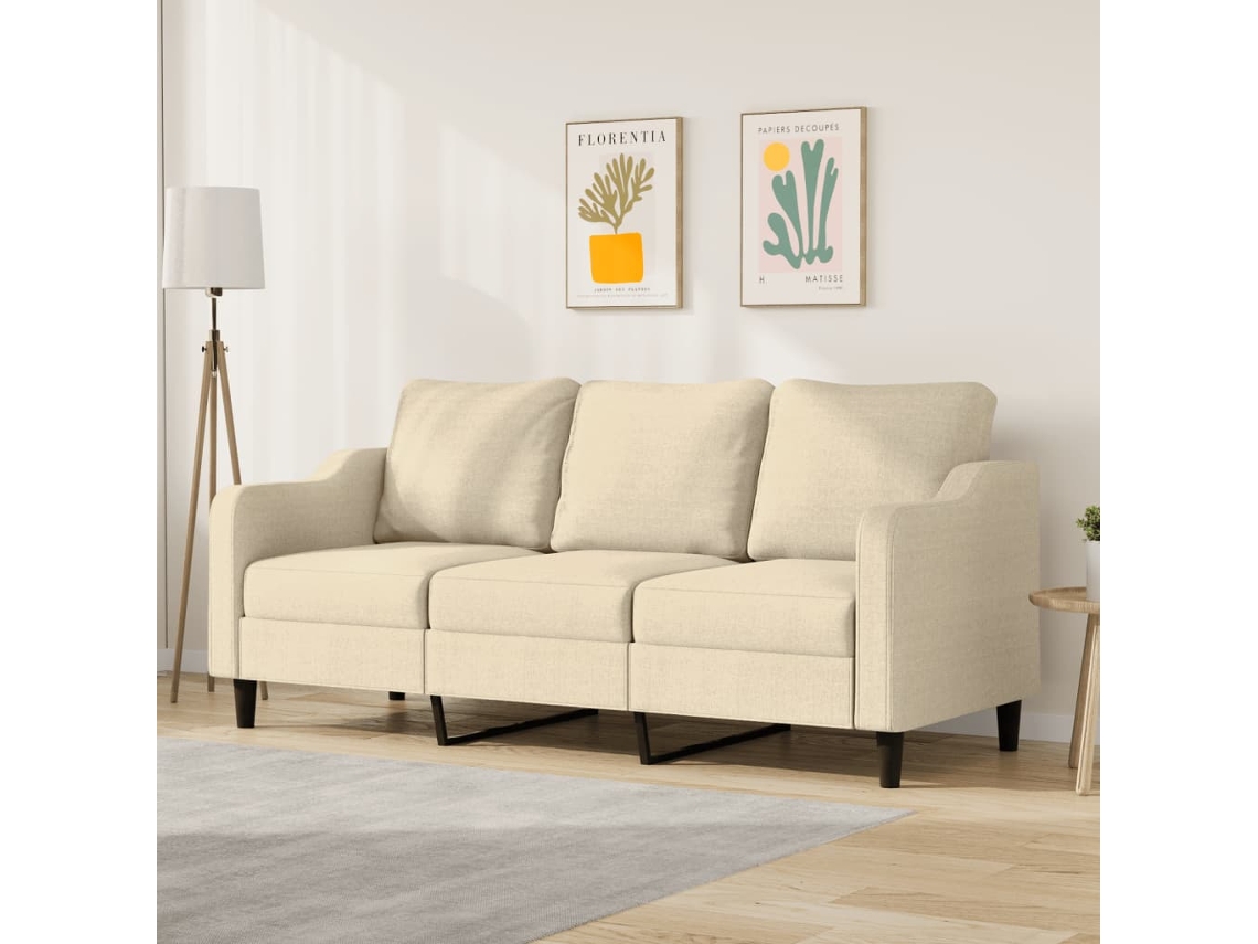 Sofá De 3 Plazas De Tela Crema 180 Cm
