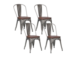 Pack de 4 Sillas Industriales Apilables en Acero y Madera 45x45x85cm THINIA