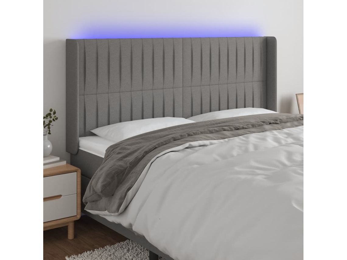 Cabecero Con Led De Tela Gris Oscuro 203x16x118/128 Cm