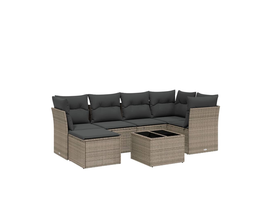 Maison Exclusive - Set De Sofás De Jardín 7 Pzas Con Cojines Ratán Pe Gris Claro