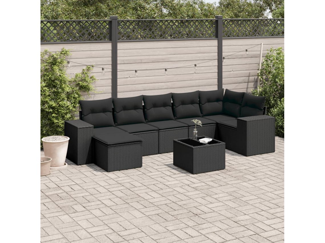 Conjunto de sofá de jardín de 8 piezas con cojines en mimbre sintético negro de DKD Home Decor