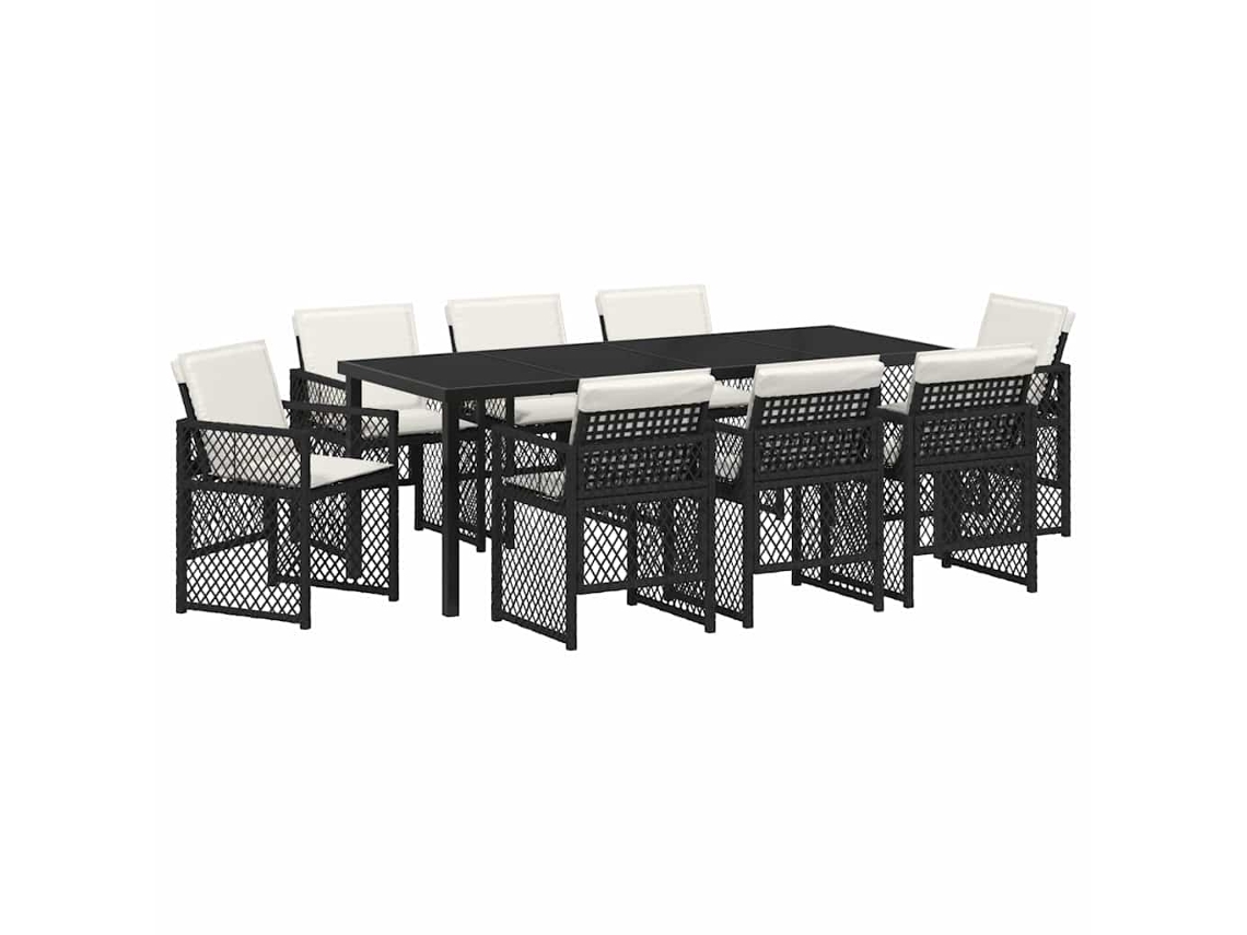 Maison Exclusive - Conjunto De Comedor De Jardín 9 Pcs Negro Ratán Sintético