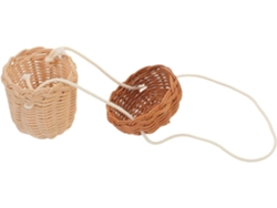 Bolso De Hombro Ciieeo De Ratán Tejido Marrón Con Borlas Para Niños Y Niñas, Portátil.