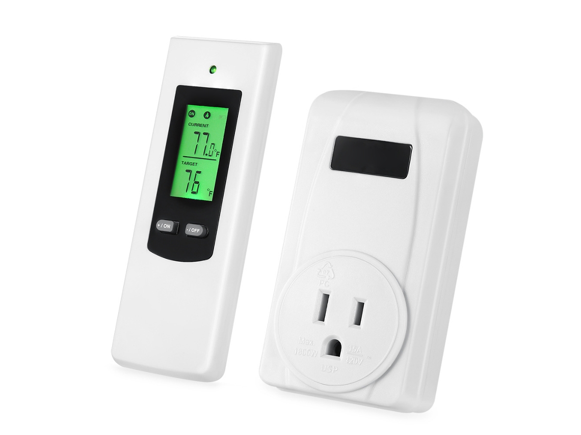 Termostato Inalámbrico Y Kit De Enchufe Para Uso Doméstico Con Modos De Calefacción/refrigeración, Pantalla Lcd Y Alarma De Temperatura.