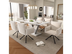 Conjunto de Comedor para 6 Personas Mesa Extensible 120/160x80 Cm con Patas en V y Sillas Terciopelo Blanco MOBRIO