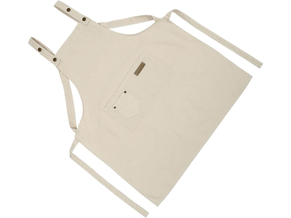 Delantal De Cocina Liso De Algodón, Accesorio Para Camareros De Restaurante, Color Beige.