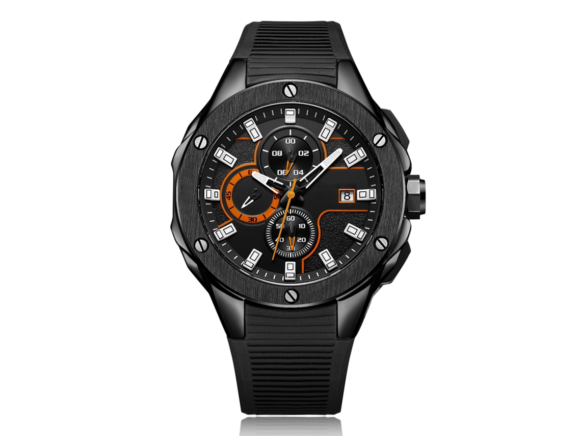 Reloj De Pulsera Para Hombre Megir De Cuero Silicona Dial Redondo Analógico De Quartzo Negro