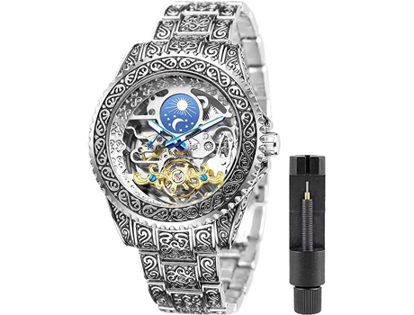 VEANXIN Relojes Tourbillon vintage Relojes de pulsera de dos tonos con manecillas esqueléticas-Plata