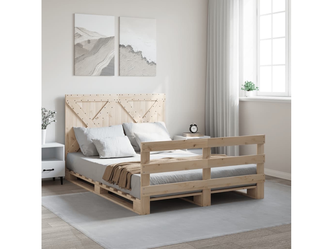 Estructura De Cama Con Cabecero Madera Maciza Pino 160x200 Cm