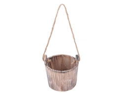 Macetero rústico redondo de madera con forma de barril para colgar en la pared o colgar.