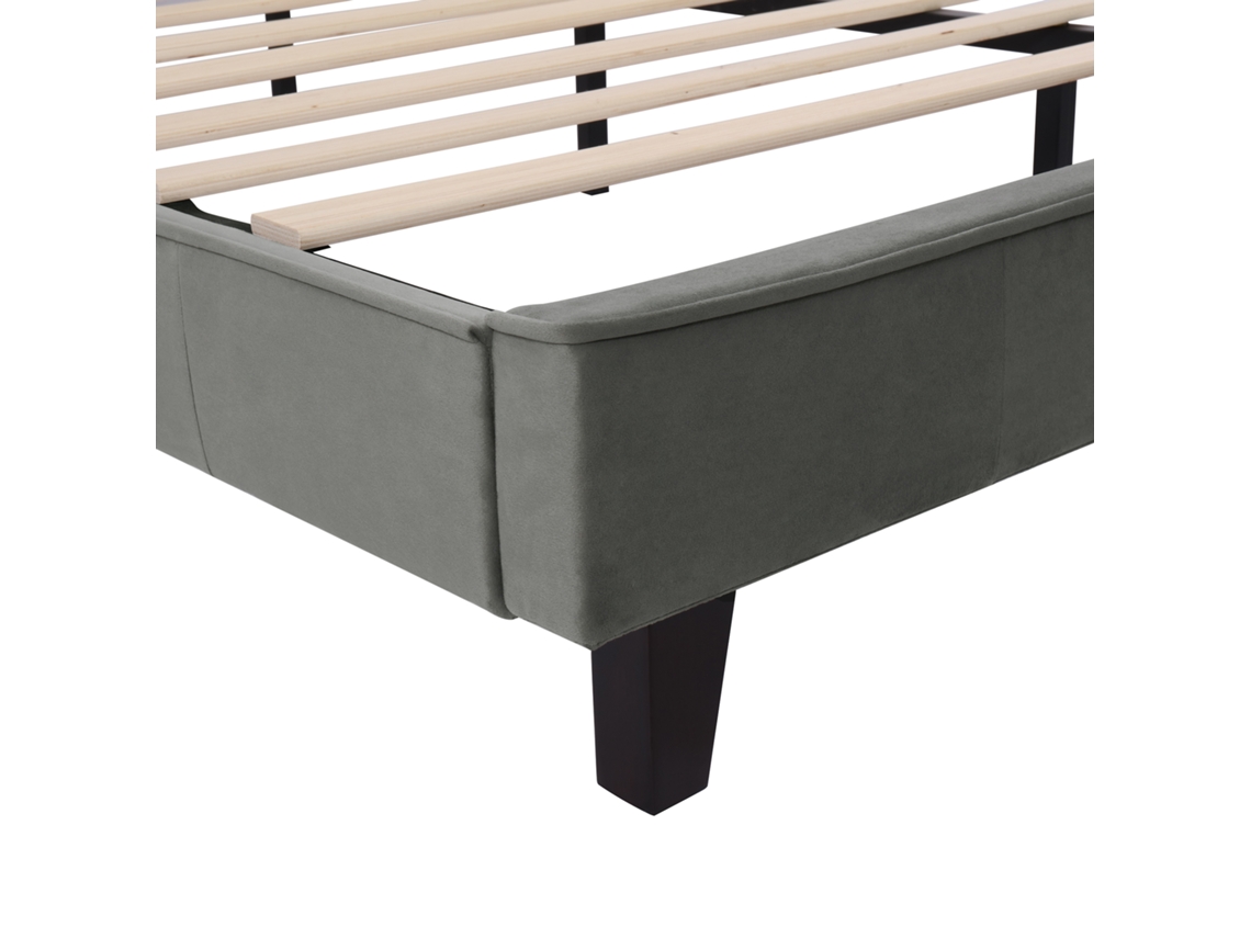 Cama doble tapizada en terciopelo - 180x200cm - Con somier - Gris