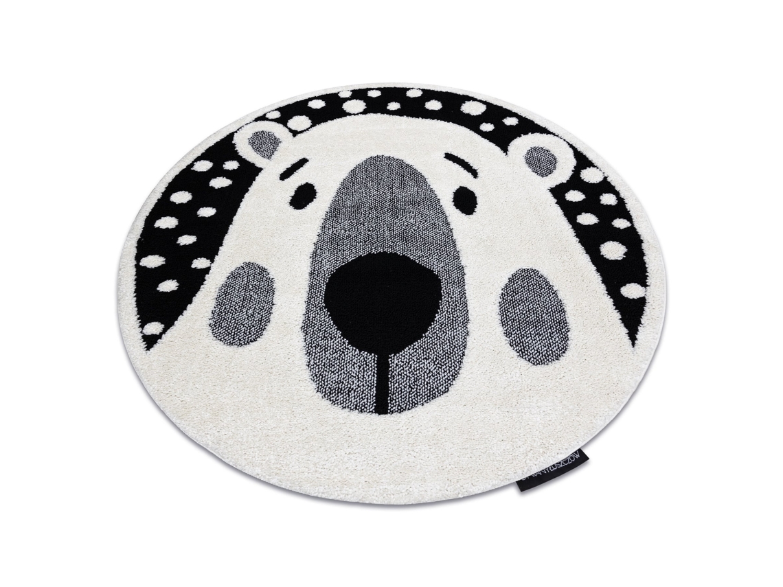 Alfombra Infantil Moderna Joy Circulo Teddy Oso, Para Niños - Estructura Dos Niveles de Vellón Crema/Negro (circulo 160 cm)