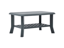 Mesa de centro con estante para exteriores, 90 x 60 x 46 cm, plástico verde, Dec040196