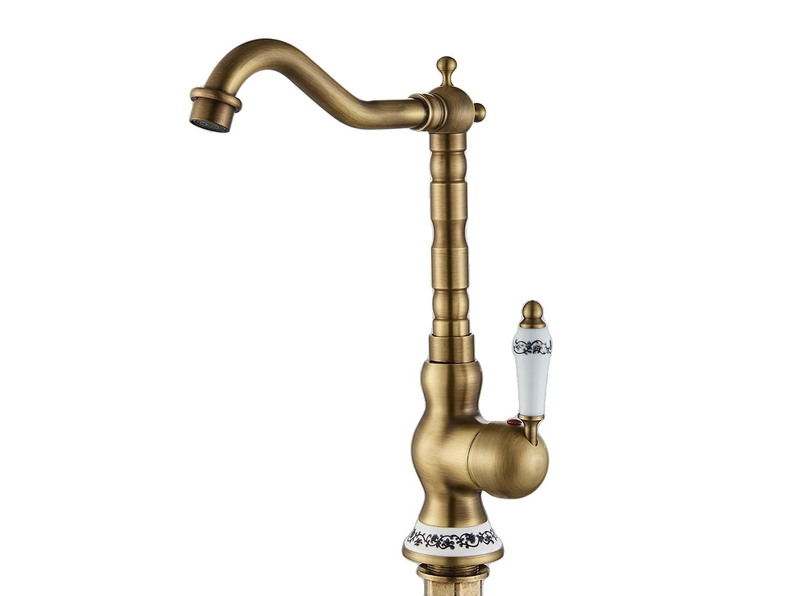 Grifo para lavabo, acabado en latón antiguo, mezclador monomando, alto antiguo