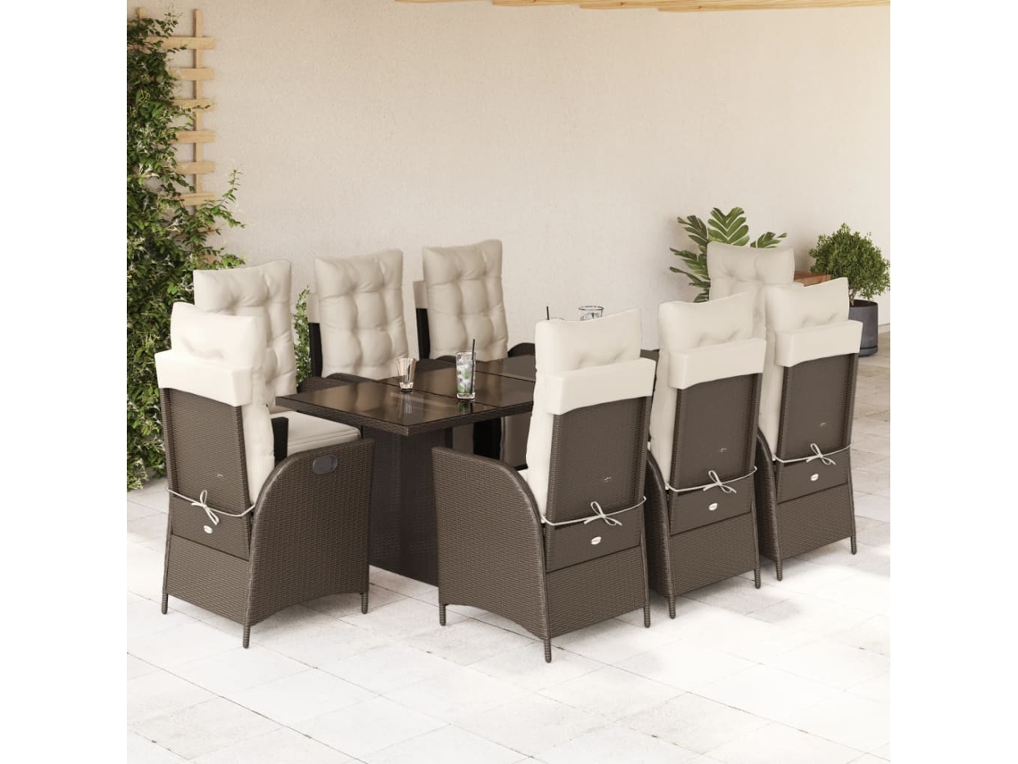 Juego de comedor de jardín de 9 piezas con cojines de mimbre marrón de DKD Home Decor