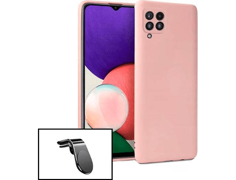Kit Soporte Magnético L Safe Driving Coche y Funda Silicona Liquida Samsung Galaxy M22 PHONECARE Rosa