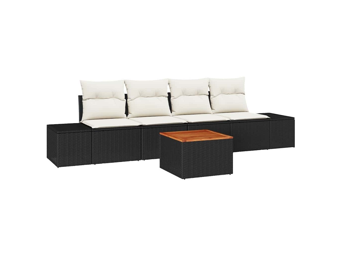Maison Exclusive - Conjunto De Sofás De Jardín 5 Pcs Negro Ratán Sintético