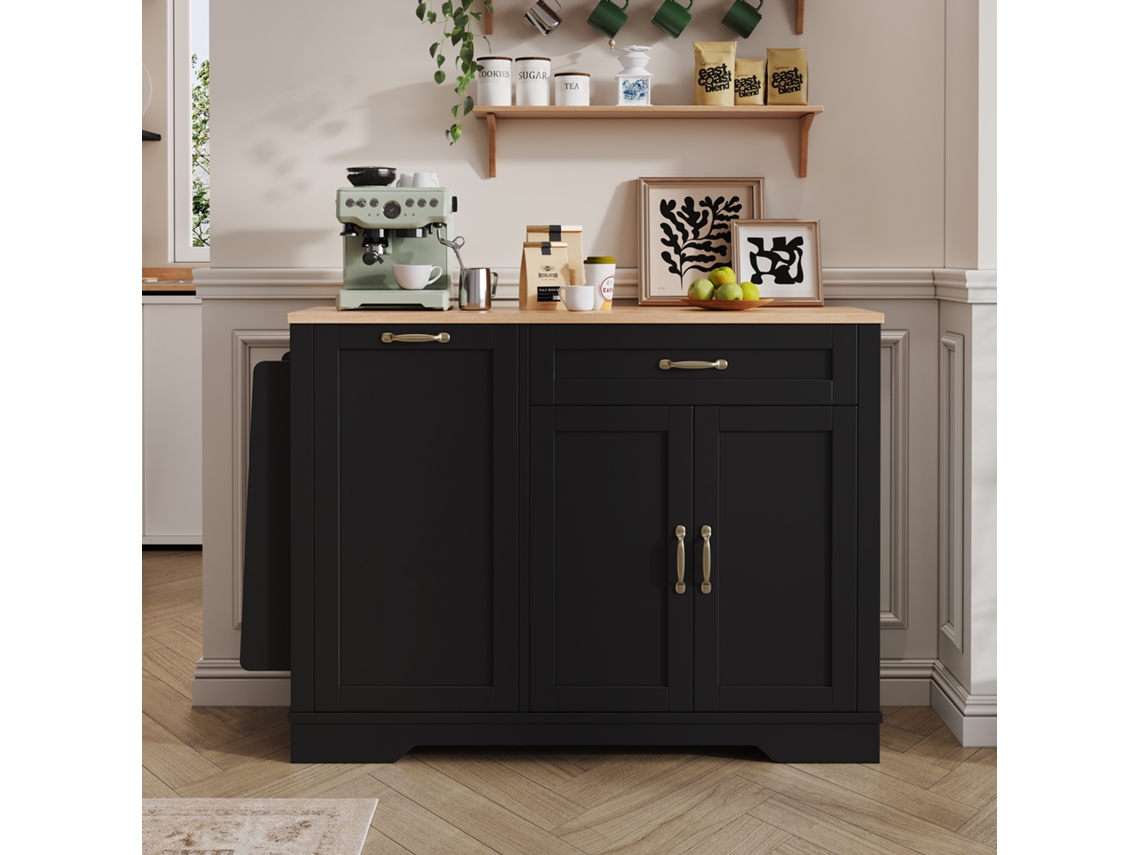 Aparador Moderno Con 3 Puertas, 1 Cajón Y Estantes Deslizantes - Negro