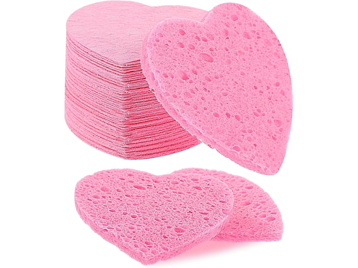 60 esponjas de limpieza rosas con forma de corazón para eliminar manchas de pelo, pequeñas, portátiles y reutilizables.