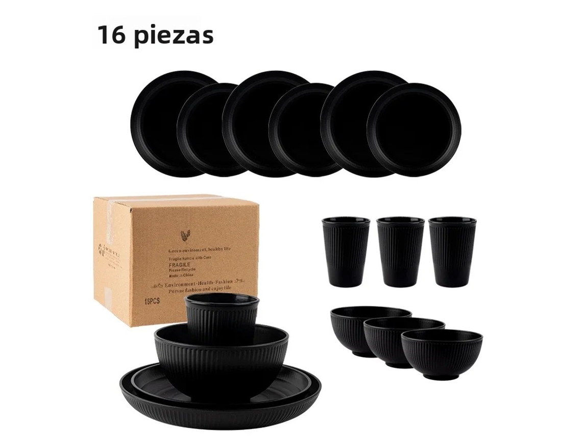 (negro) Juego De Cubiertos Portátil De Estilo Rústico De 16 Piezas, Que Incluye Cuchillo, Tenedor Y Cuchara, Fabricados En Plástico Ecológico.