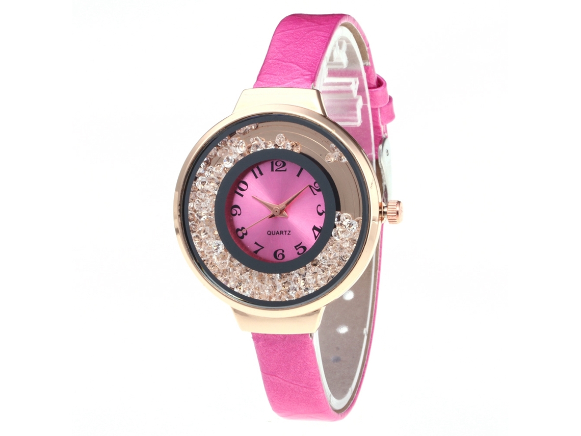 Reloj De Cuarzo De Estilo Moderno Para Mujer, De Piel Sintética, Con Esfera Color Arena Fluida - Rosa