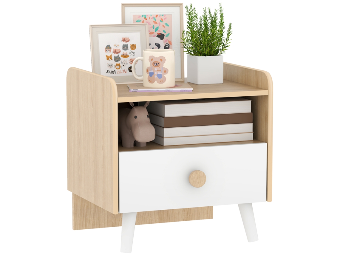 Mesita De Noche Infantil Con Cajón Y Nicho, De Madera, Mesa Auxiliar Para Dormitorio Infantil.