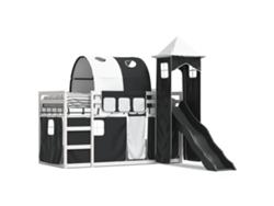 Litera con tobogán y cortinas 90x190 cm Dkd blanco y negro Home Decor