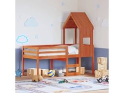 Cama Alta Con Techo Madera Maciza De Pino Marrón Cera 90x190 Cm