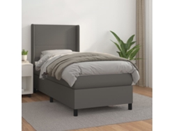 Cama Box Spring Con Colchón Cuero Sintético Gris 90x200 Cm